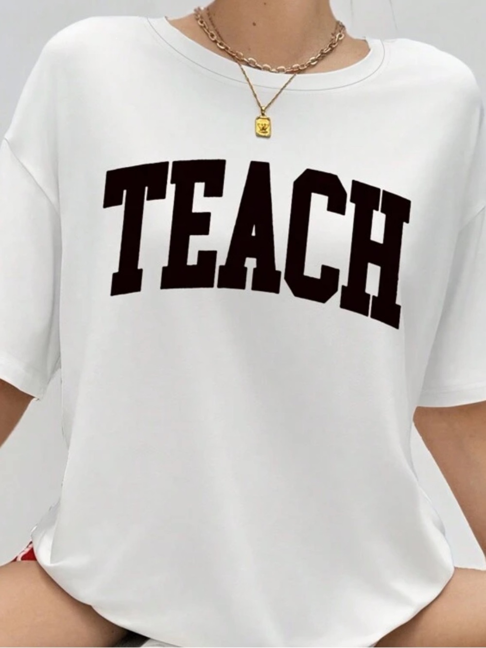 SHEIN White Short Sleeve 'TEACH' Graphic Tee
